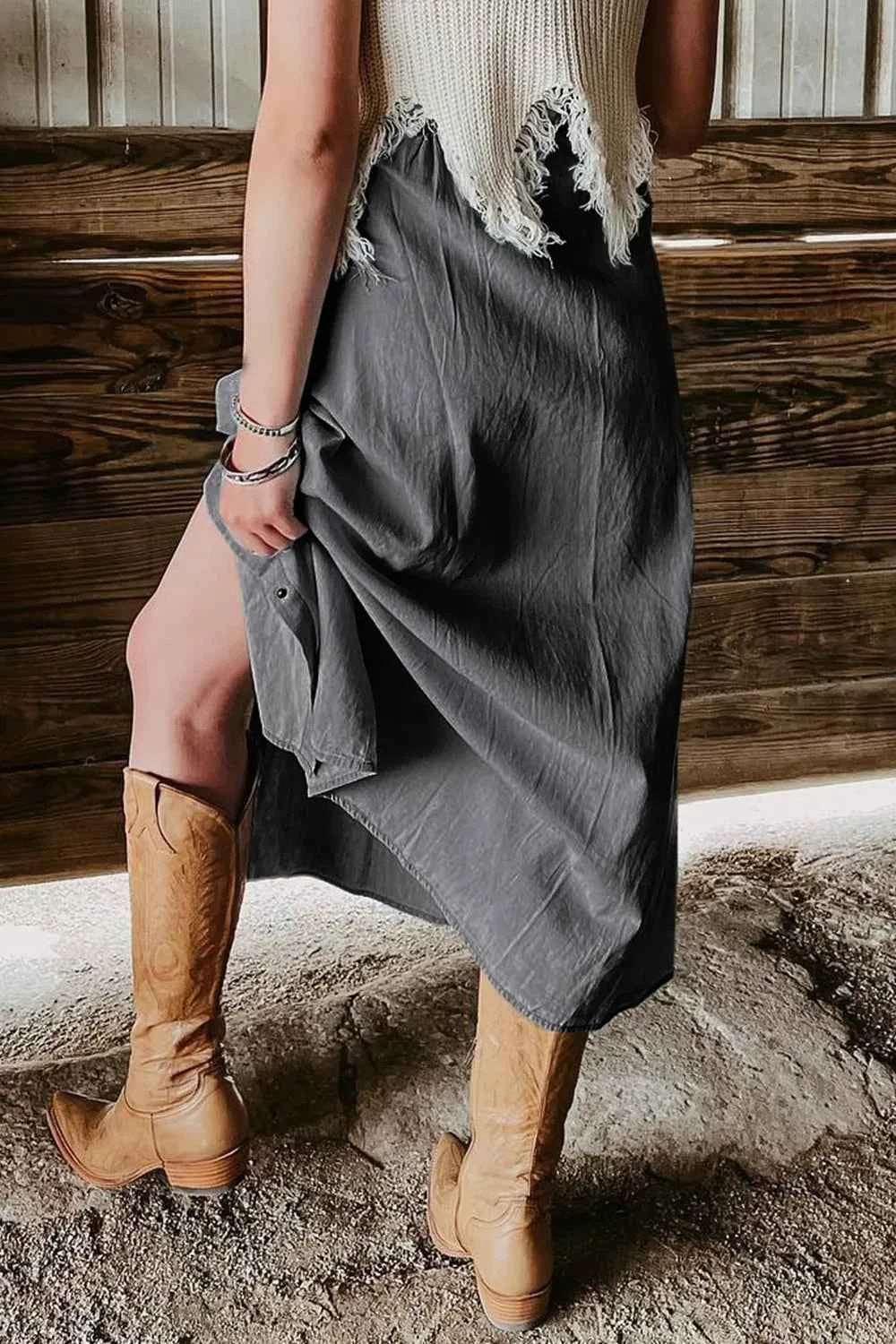 Snap Down High Waist Denim Skirt 0291b986-06ec-42cc-830b-d964baae2d82-Max