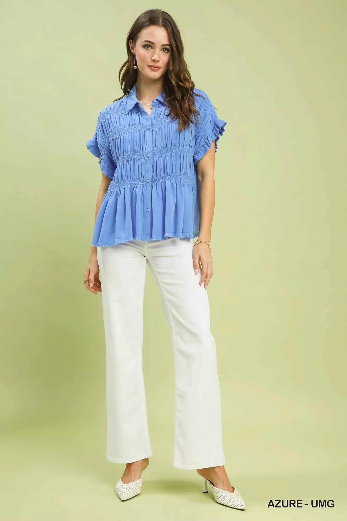 Umgee Washed Linen Blend Smocked Shirt 02a0c982-9c24-4a4d-a852-2dd1e7fd56de-Max-Origin
