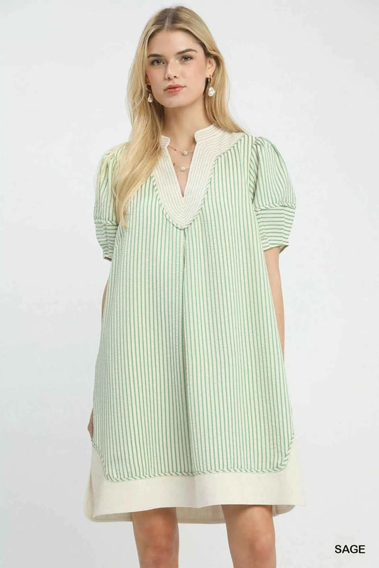 Umgee Pinstripe Shift Dress with Contrast Trim SAGE 02a0d902-7bd8-4ed2-a19c-24b139777e97-Max-Origin