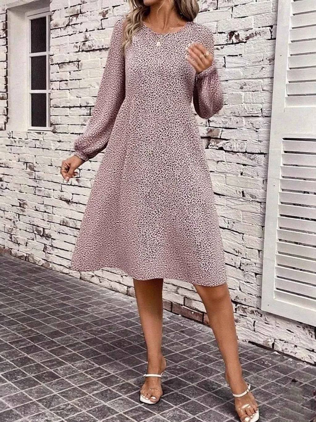 Animal Print Balloon Sleeve Dress Leopard 02a1e5734f564485882ea05338646f48-Max-Origin