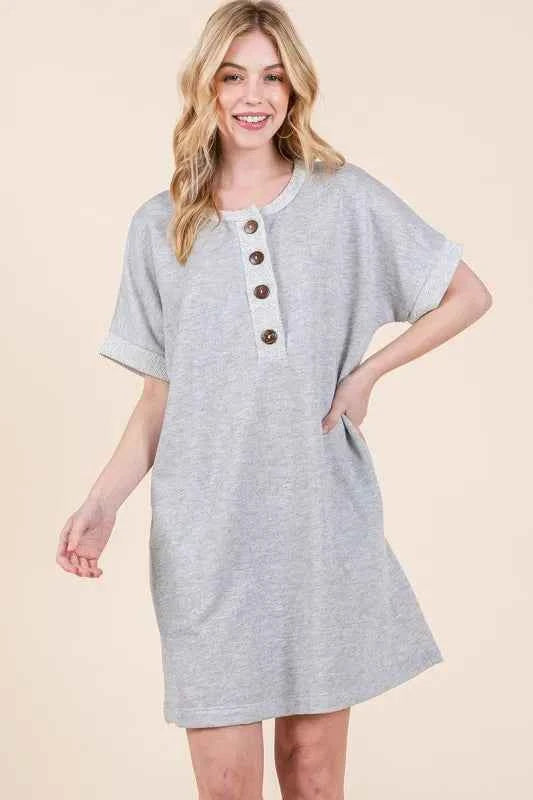 BOMBOM Casual Contrast Trim Henley Dress 02a5691fd5304b76a047e60af5d6e0ee-Max-Origin