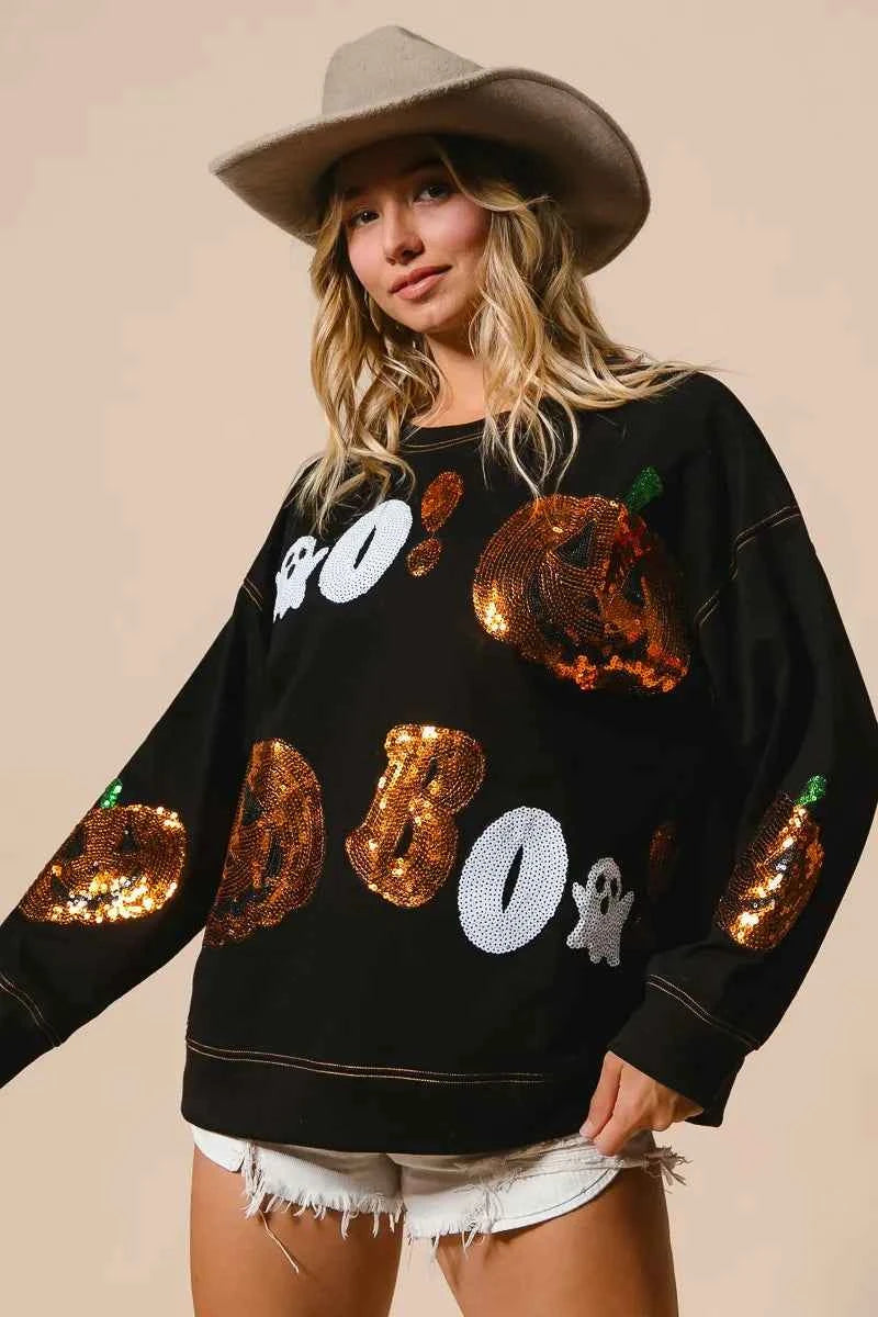 BiBi Halloween Theme Sequin Embroideries Sweatshirt 02ac2035f6d6480396f0c979cc303968-Max-Origin
