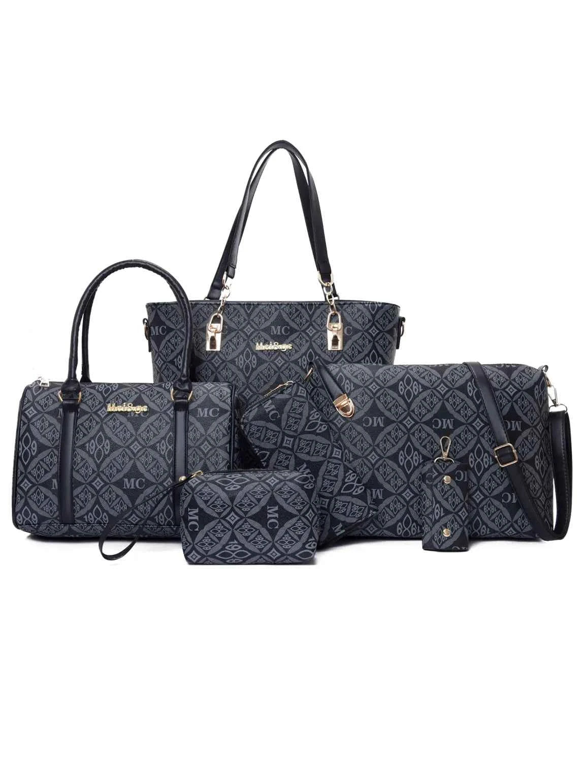 6-Piece Geometric Pattern Bag Set Gray onesize 02b4d9d812d544e0b8252bf9f888b8c5-Max-Origin