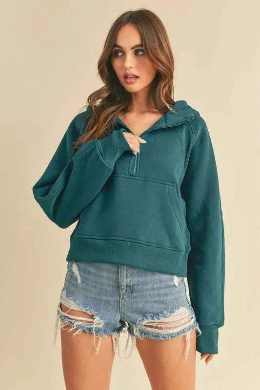 Aemi + Co Half Zip Raglan Sleeve Hoodie with Kangaroo Pocket 02b5b075-7866-4dff-868b-ccbd694130ce-Max