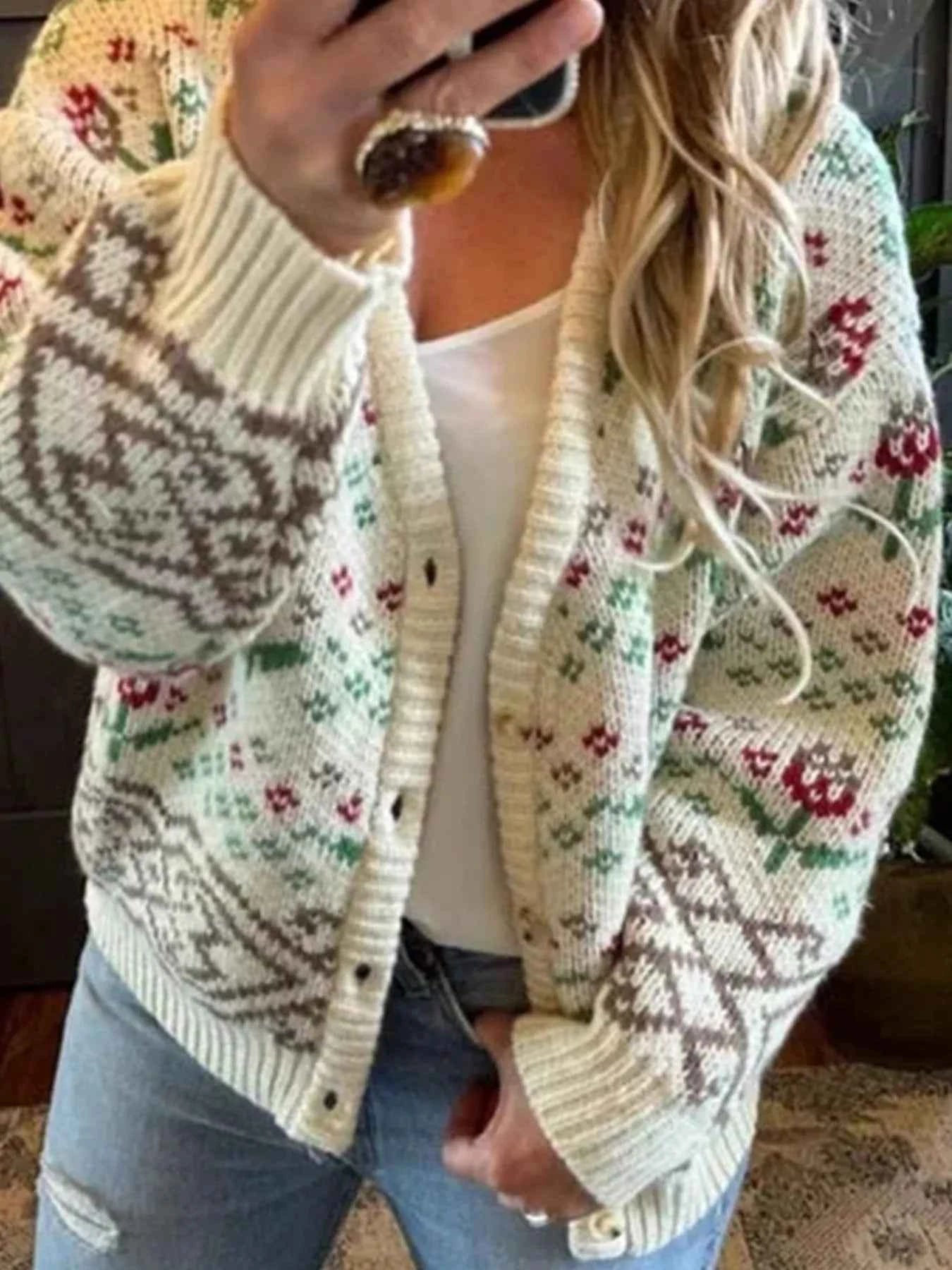 Floral Pattern Button-Up Cardigan Beige 02bc079a-393f-4ec6-a84f-6cc2e87ad4f7-Max-Origin