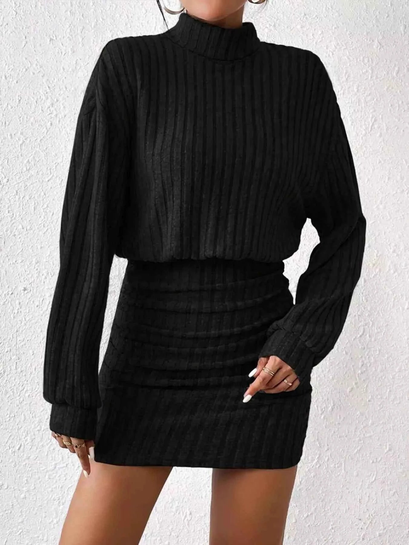 Ribbed Turtleneck Long Sleeve Sweater Dress Black 02c2f033db05458da3234db1af643b37-Max-Origin