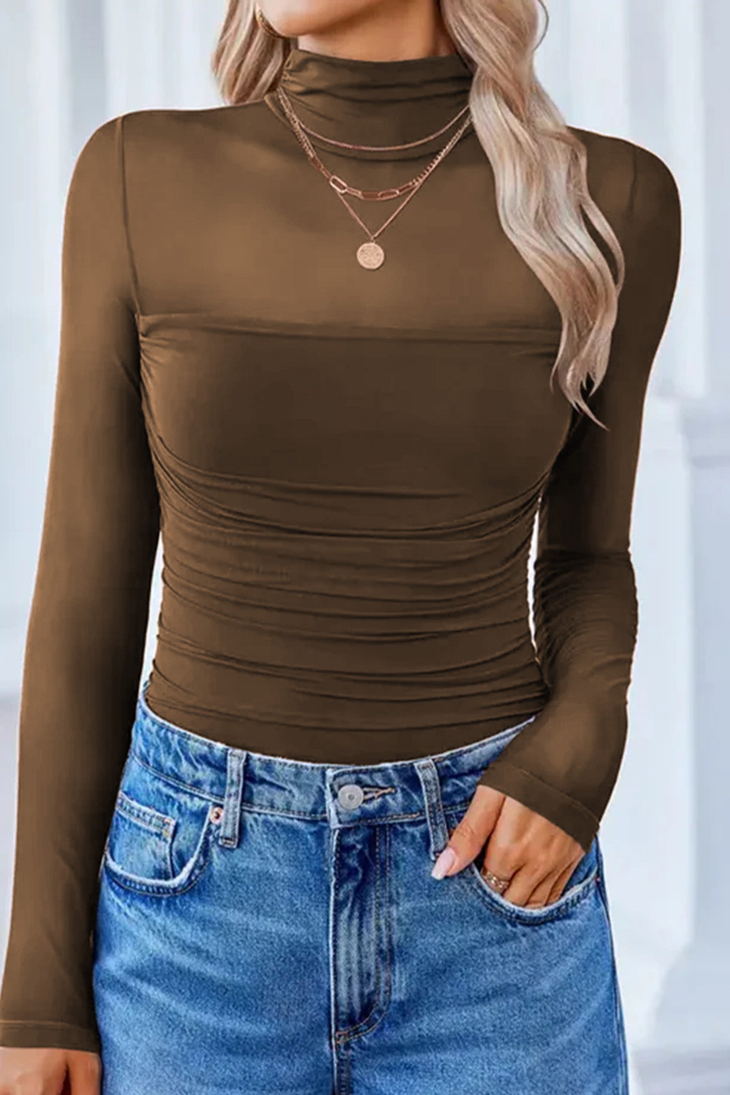 Fiery Red Sheer Mesh Patchwork High Neck Long Sleeve Top 02ca83fcaae7bd25