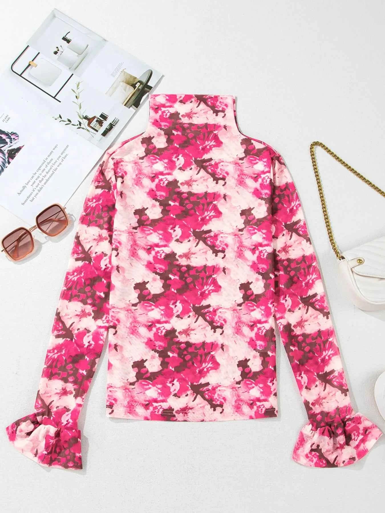 Floral Mesh Flounce Sleeve Mock Neck Blouse 02ce7c4631cd423eaf05111e9e0ca761-Max-Origin