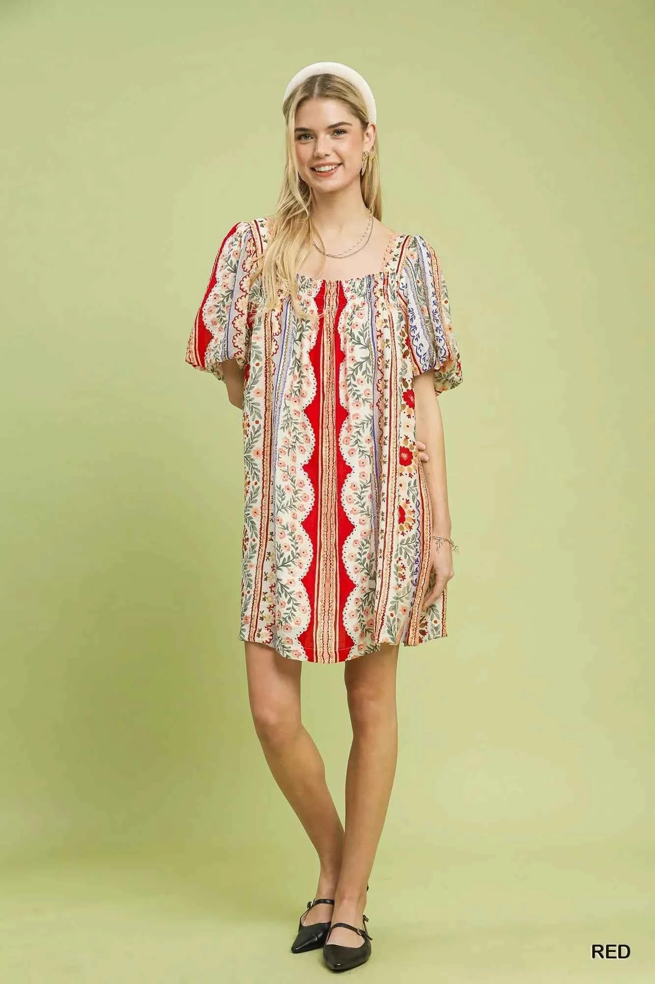 Umgee Mixed Print Puff Sleeve Mini Dress 02d58901-0c4d-43f9-bc33-d481ef16c5d5-Max-Origin