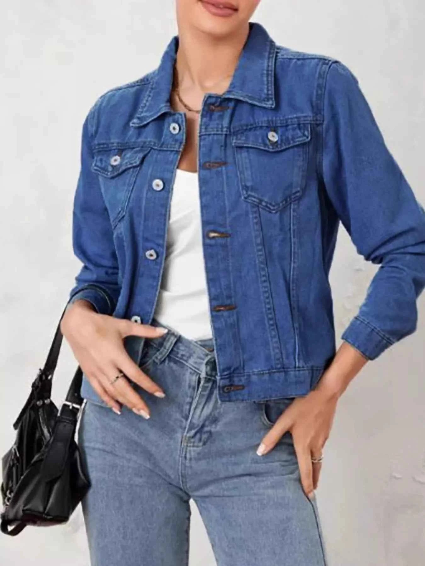 Button Up Long Sleeve Denim Jacket Dark Blue 02dfb26fbc904fffaebf3d2f19aeb56e-Max-Origin