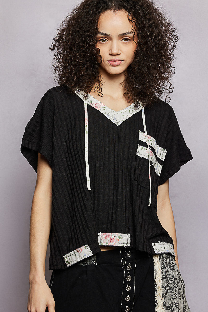 POL Short Sleeve Hooded Top with Back-Open Detail BLACK 02ee7c0e-ed0f-4a1b-a71a-5e168d5d533e-Max