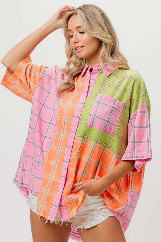 Plaid Collared Neck Half Sleeve Shirt 02fe7b43-7a7f-460e-bd06-96328d5c9faf-Max