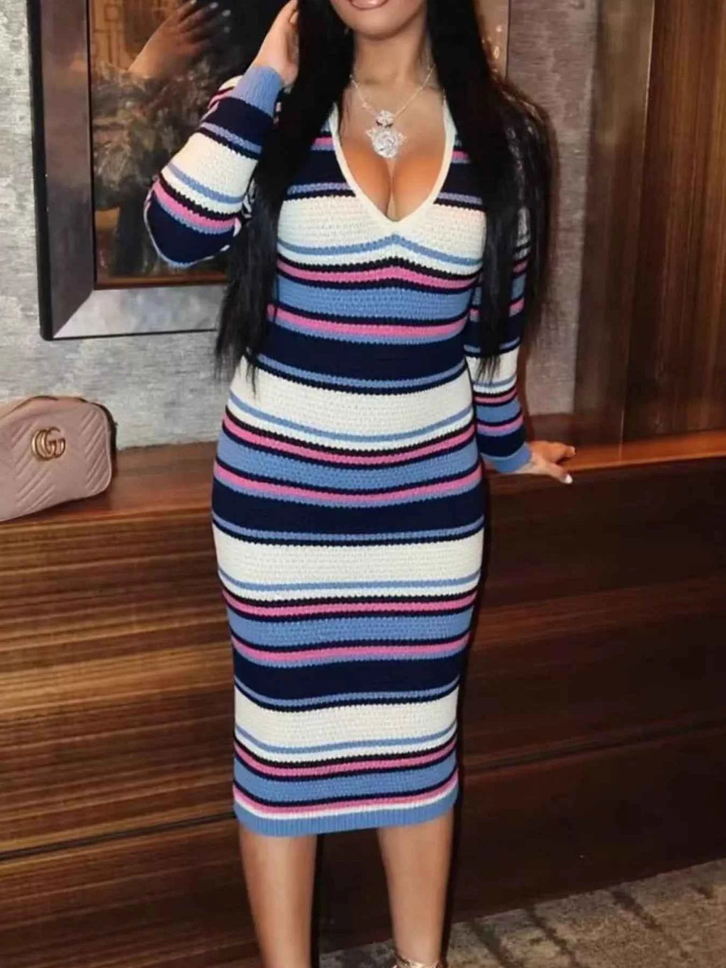 Striped Knitted Bodycon Sweater Dress 03065313-ef6c-4c4d-a579-c4b92cfb38e7-Max-Origin