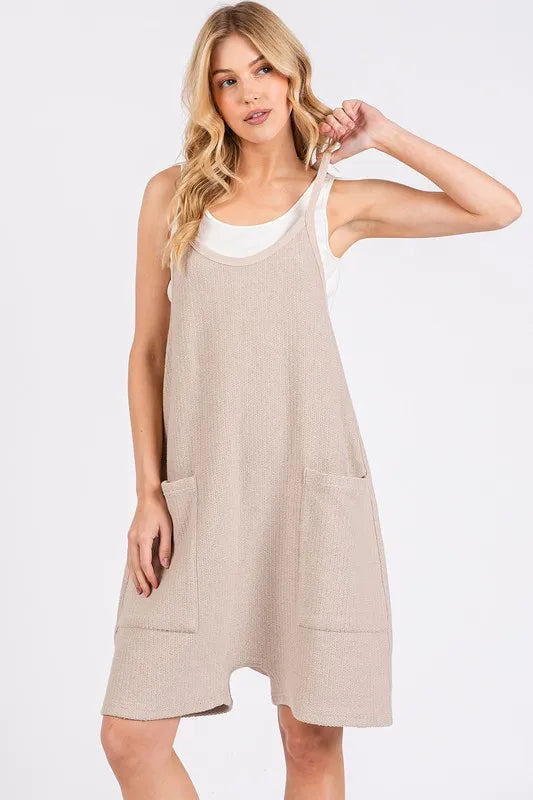 Mittoshop Scoop Neck Spaghetti Strap Overalls with Pockets Oatmeal 030696fd-22e0-45db-8a26-b4b72f882c21-Max