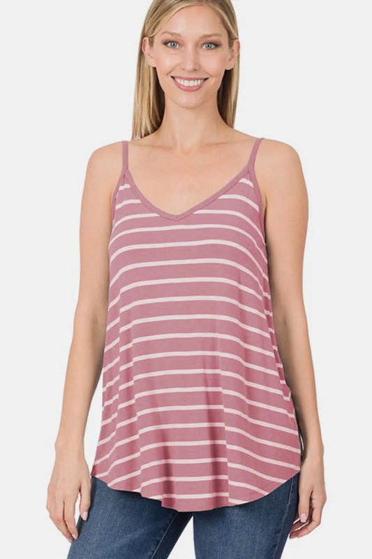 Striped Curved Hem Cami 030bfe55-b0d5-4a44-85bf-a0e31934ec67-Max