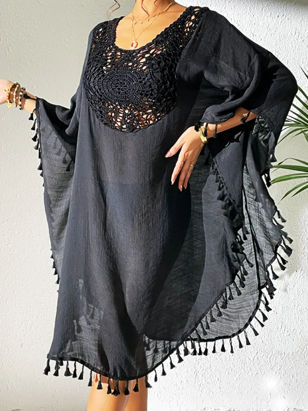 Tassel Cutout Scoop Neck Cover-Up Dress 030e8d35-2004-425e-ac41-716b0cfbd5a5-Max