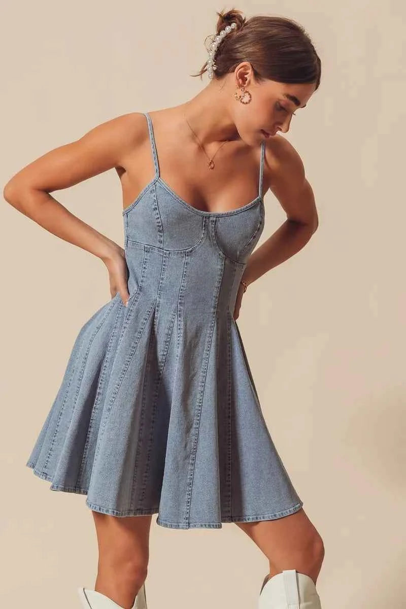 A Line Fit and Flare Denim Mini Dress 031d8db4b38b431fba2e66a8d6a7c328-Max-Origin
