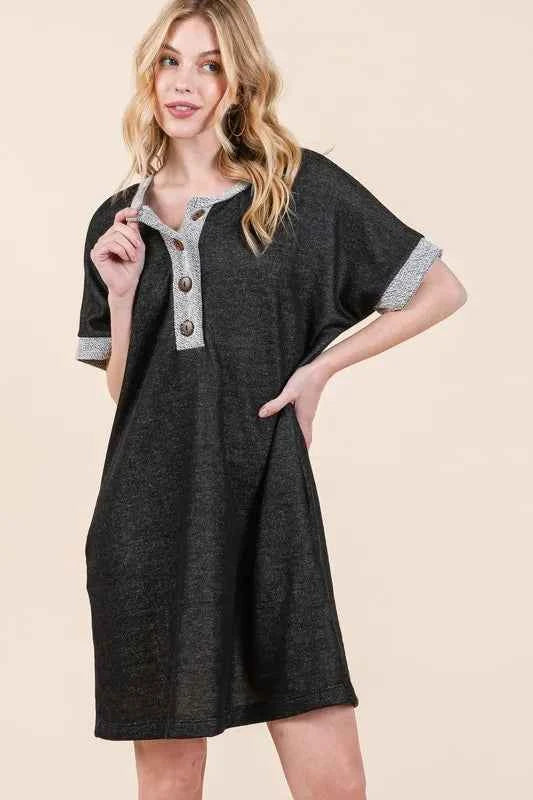 Casual Contrast Trim Henley Dress 032bdbb614524128ad7d0276d8c2b2af-Max-Origin