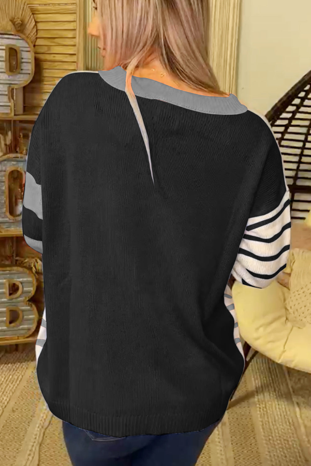 Orange Striped Colorblock Pullover Sweater 0333bb19c9131f35