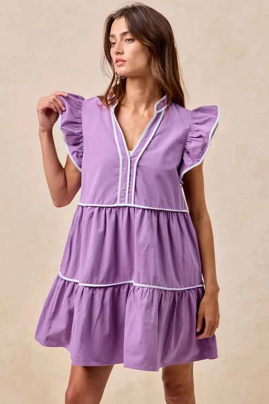 Gameday Theme Contrast Binding Ruffled Dress 03340bad786c4c8e901af46d41369649-Max-Origin