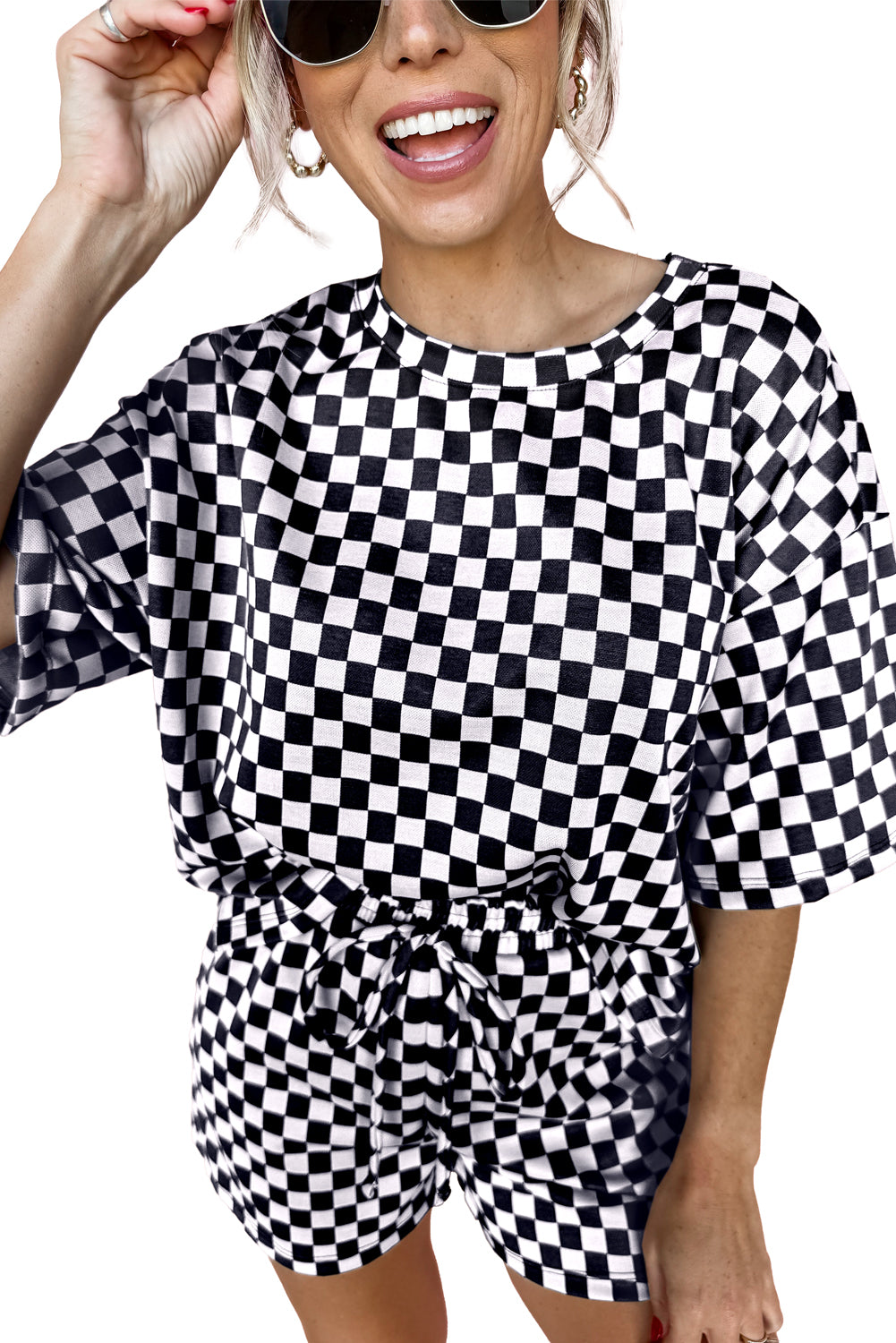 Brown Checkered Top and Drawstring Shorts Pajama Set 0338ea0240f567b9_2a45d326-c56b-4d19-83b3-1e00518b3bf1