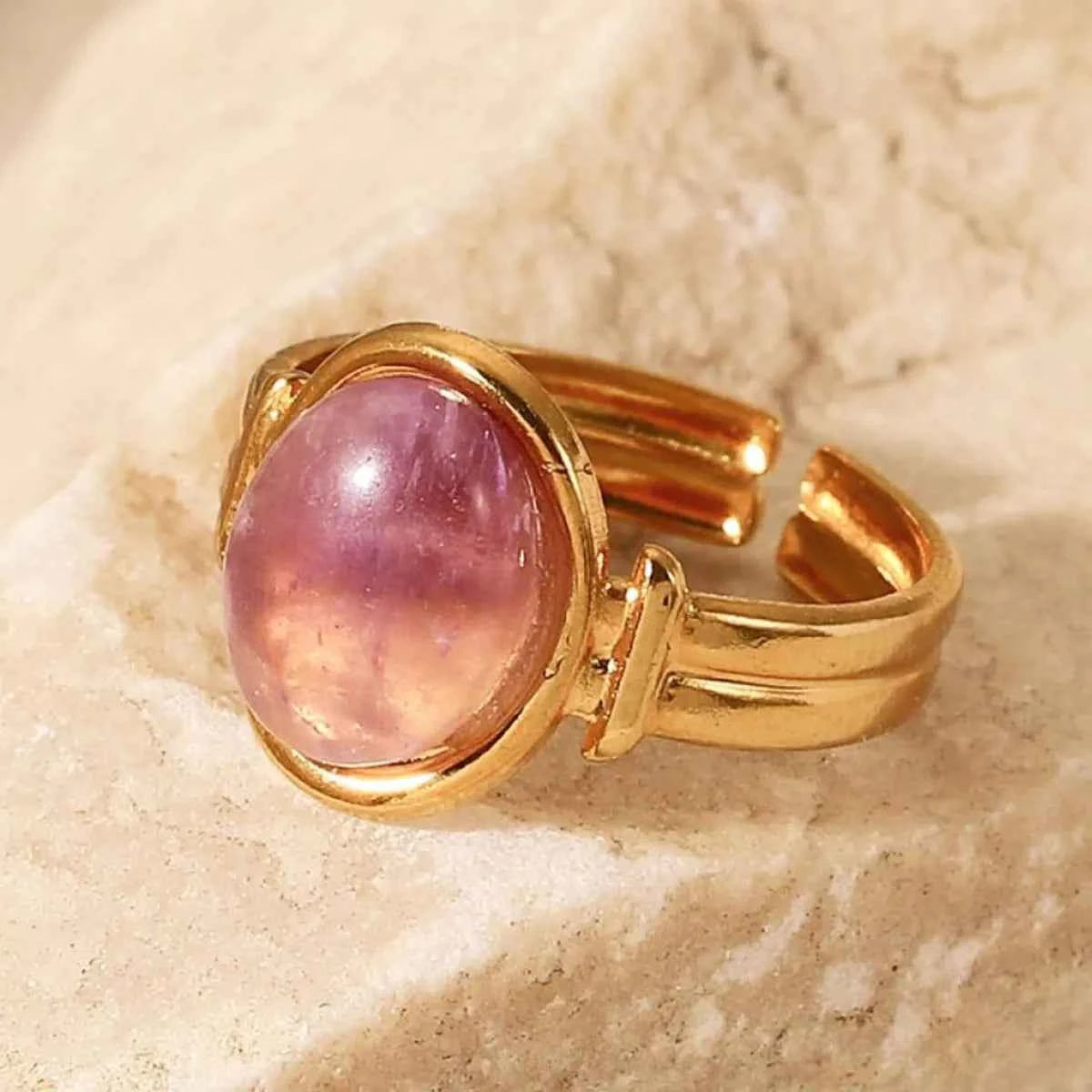 Vintage Natural Stone Gold Plated Adjustable Ring Lilac One Size 033f2cc1-b718-475a-aa39-d962f47af69f-Max-Origin