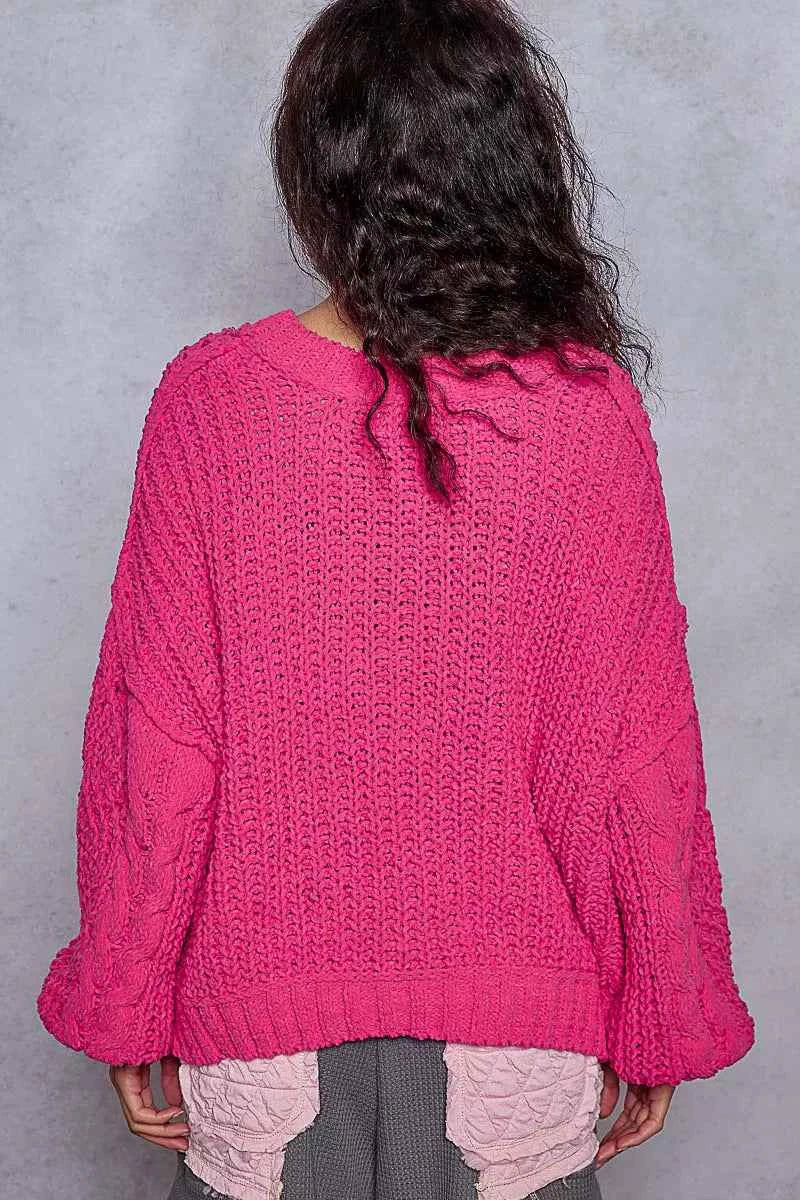 Cable-Knit Solid V-Neck Cropped Sweater 03416c89-7666-4941-8e2c-4bd1c5e71923-Max-Origin