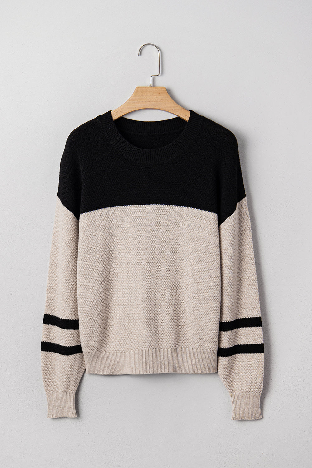 Dark Brown Colorblock Striped Sleeve Detail Knit Sweater 0344e7e8d2897521
