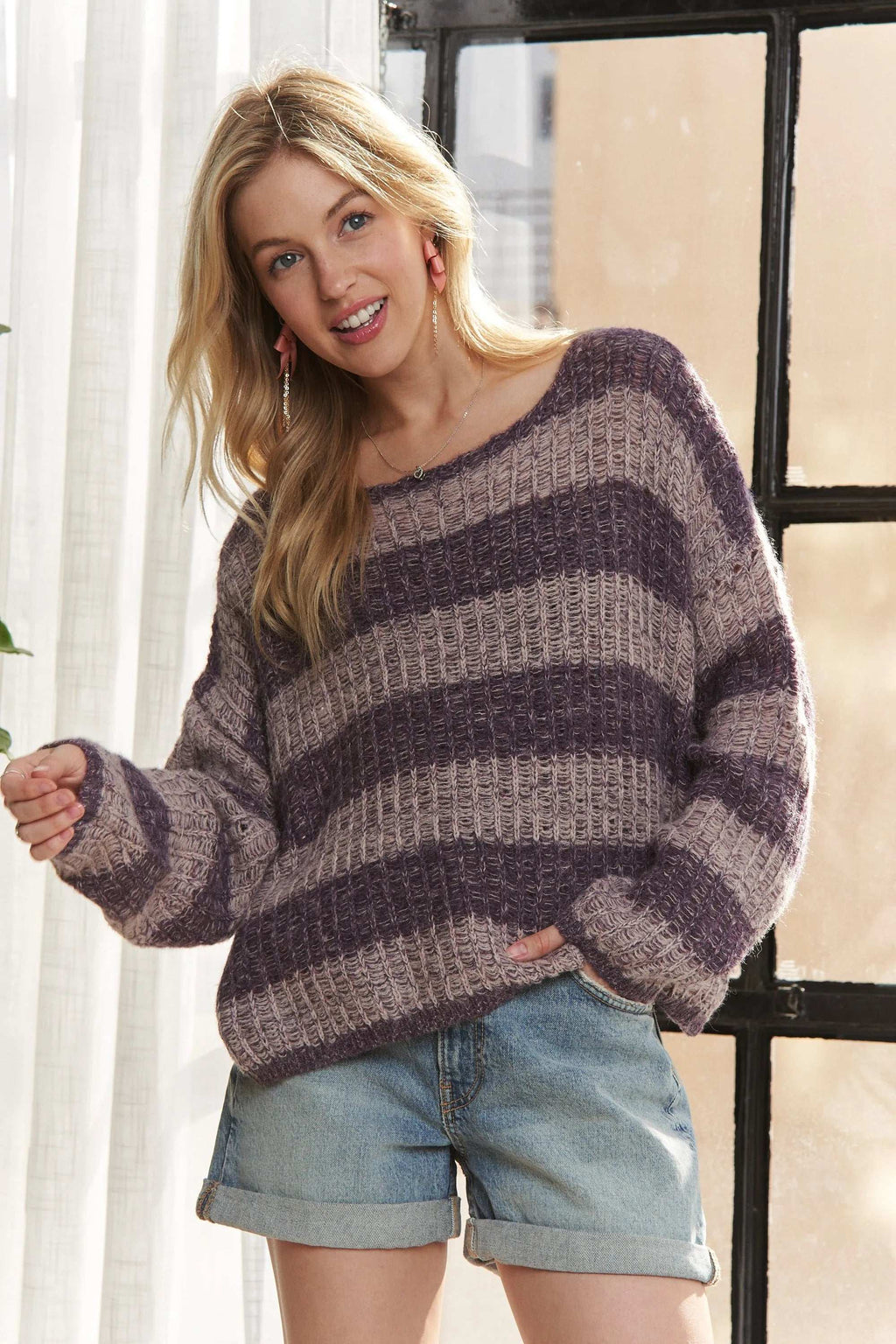 ADORA Horizontal Stripes Knit Textured Sweater PURPLE One Size 0347b0aa424749949067b6ae86637d37-Max-Origin-webp_1