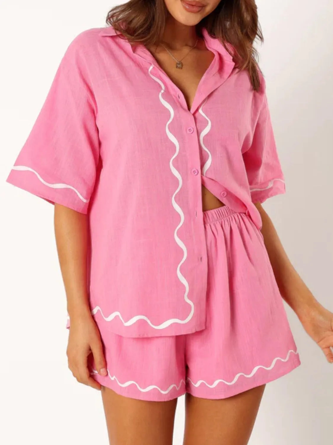 Button Up Half Sleeve Top and Shorts Set Pink 0349d336-4683-4bd4-8a29-9706c631a5a8-Max-Origin
