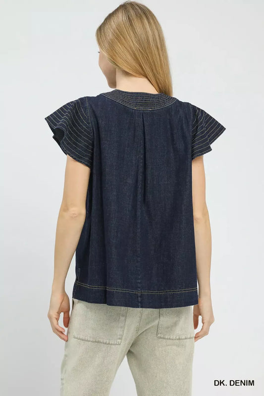 Cap Sleeve Denim Top 035d1424-1ff1-417b-b001-c632957b90e5-Max-Origin