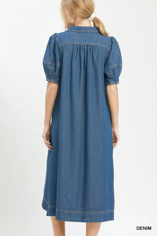 Chambray Collared Puff Sleeve Dress 0365484c-87f3-4e03-aa44-f85fbf079f61-Max-Origin