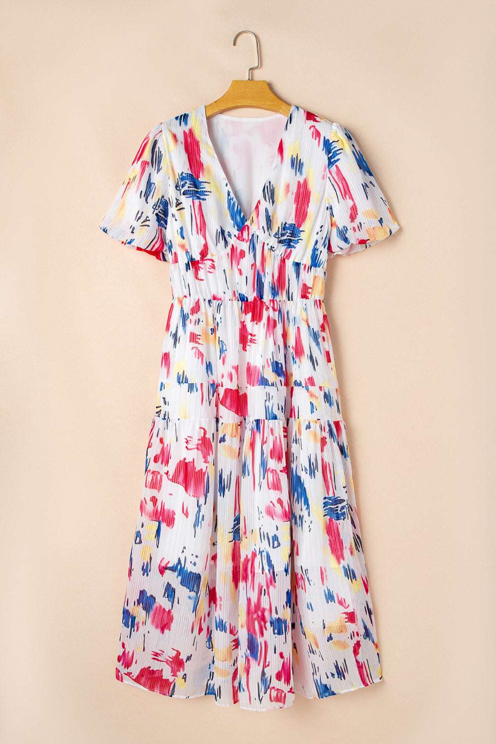 Sky Blue Abstract Print Short Puff Sleeve Tiered Maxi Dress 0370a51b53b3a741-_16