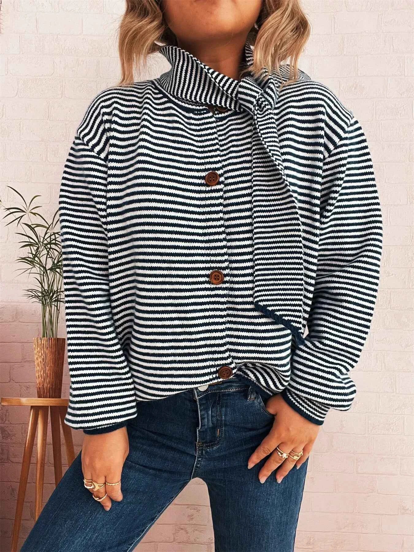 Striped Button Up Long Sleeve Cardigan 037d335e63ac47e69b4db2cb045311b7-Max-Origin