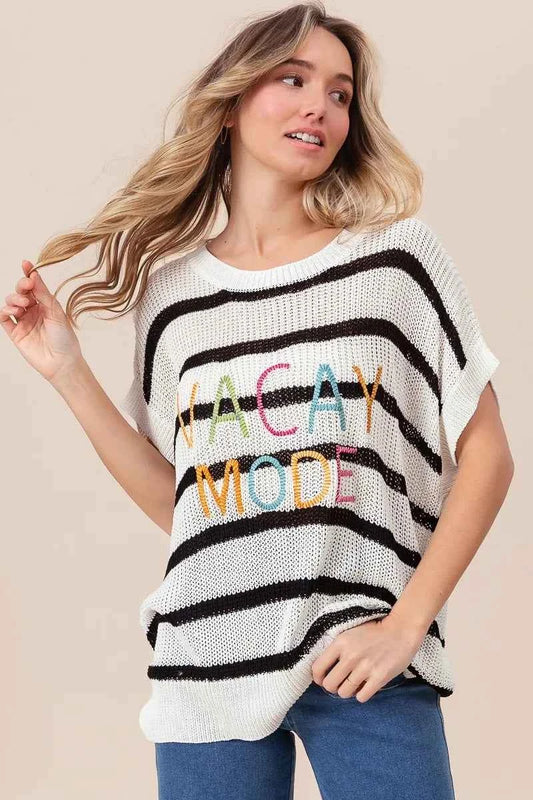 Vacay Mode Lettering Drop Shoulder Striped Sweater 038327ea607d438f821732e3b4e1c162-Max-Origin
