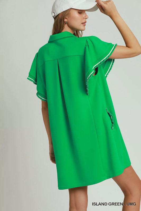Half Zip Ruffle Rib Band Butterfy Sleeve Mini Dress with Pockets 0387effe-4af2-4695-a47a-ddfc7208a07d-Max-Origin