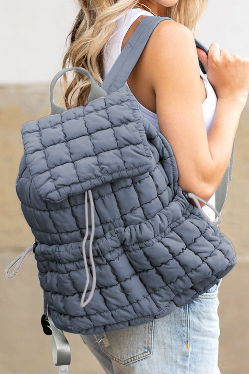 Black Solid Flapped Quilted Puffer Backpack 038904aa3d28eba1