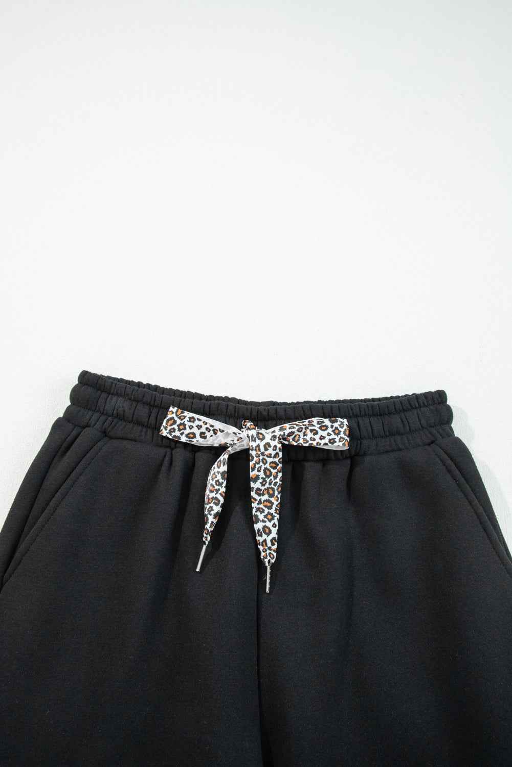 Oatmeal Fleece Lined Leopard Drawstring Elastic Waist Solid Pants 039625db3cdf7a12