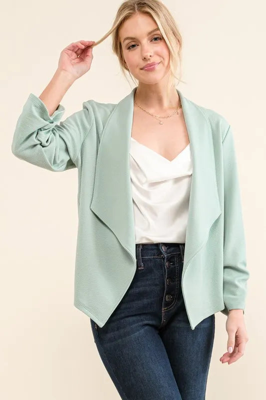 Stretch Open-Front Blazer - Ruched Pocketed Non-Wrinkle 03a7fdd408be4b2da7f2da1330963163-Max-Origin