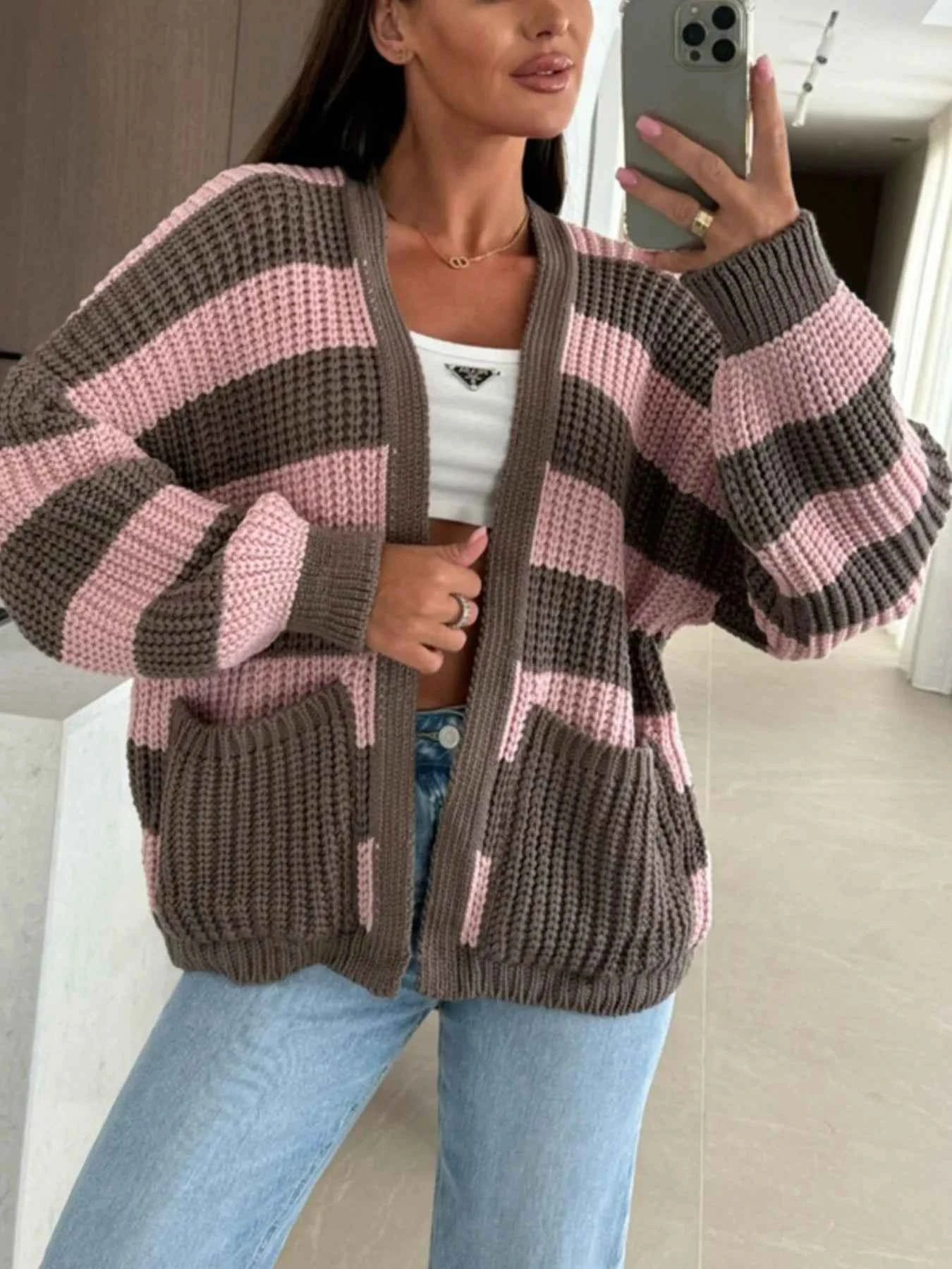 Striped Open Front Long Sleeve Cardigan 03a8e449-e8d9-4d4c-9020-2613c0f4e50c-Max-Origin