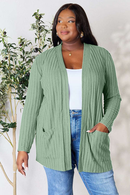 Basic Bae Full Size Ribbed Open Front Cardigan with Pockets