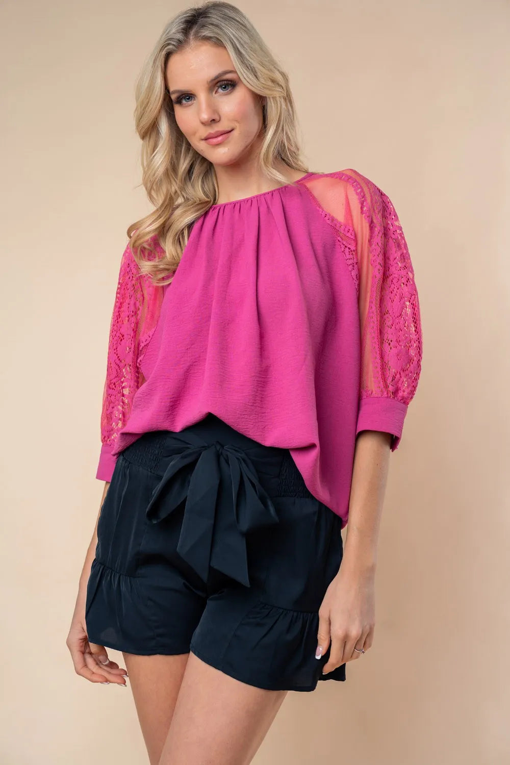 White Birch Round Neck Lace Half Sleeve Blouse 03bbb128-25b9-4514-a913-aada7ebb59c0-Max