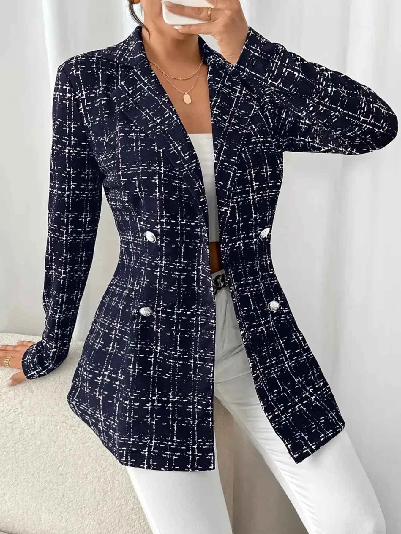 Tweed Double-Breasted Blazer Navy Blue 03bd9208dc7e44779d324b41d4e41620-Max-Origin