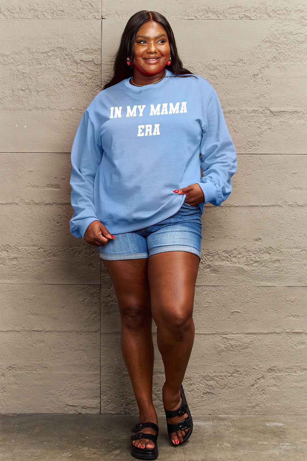 Simply Love Full Size IN MY MAMA EAR Graphic Sweatshirt 03c25896caf24e7abe8fd107ab207c3f-Max