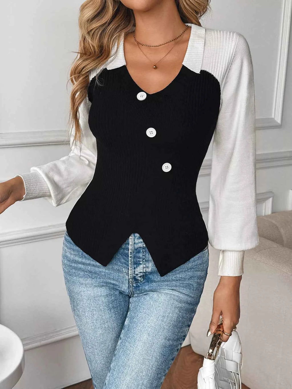 Color Block V-Neck Sweater 03c2b671998540338670a25b643afbe0-Max-Origin