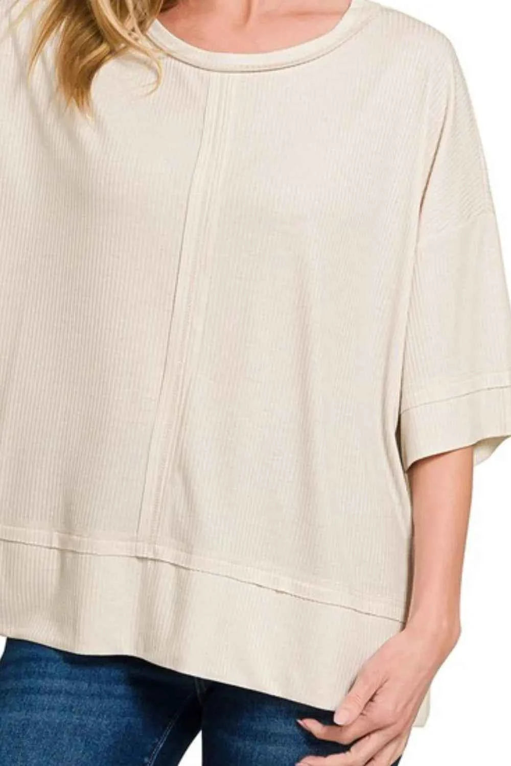 Ribbed Boat Neck 3/4 Sleeve Top 03cfd631-5a77-4a79-a3f6-3184f7967eec-Max-Origin