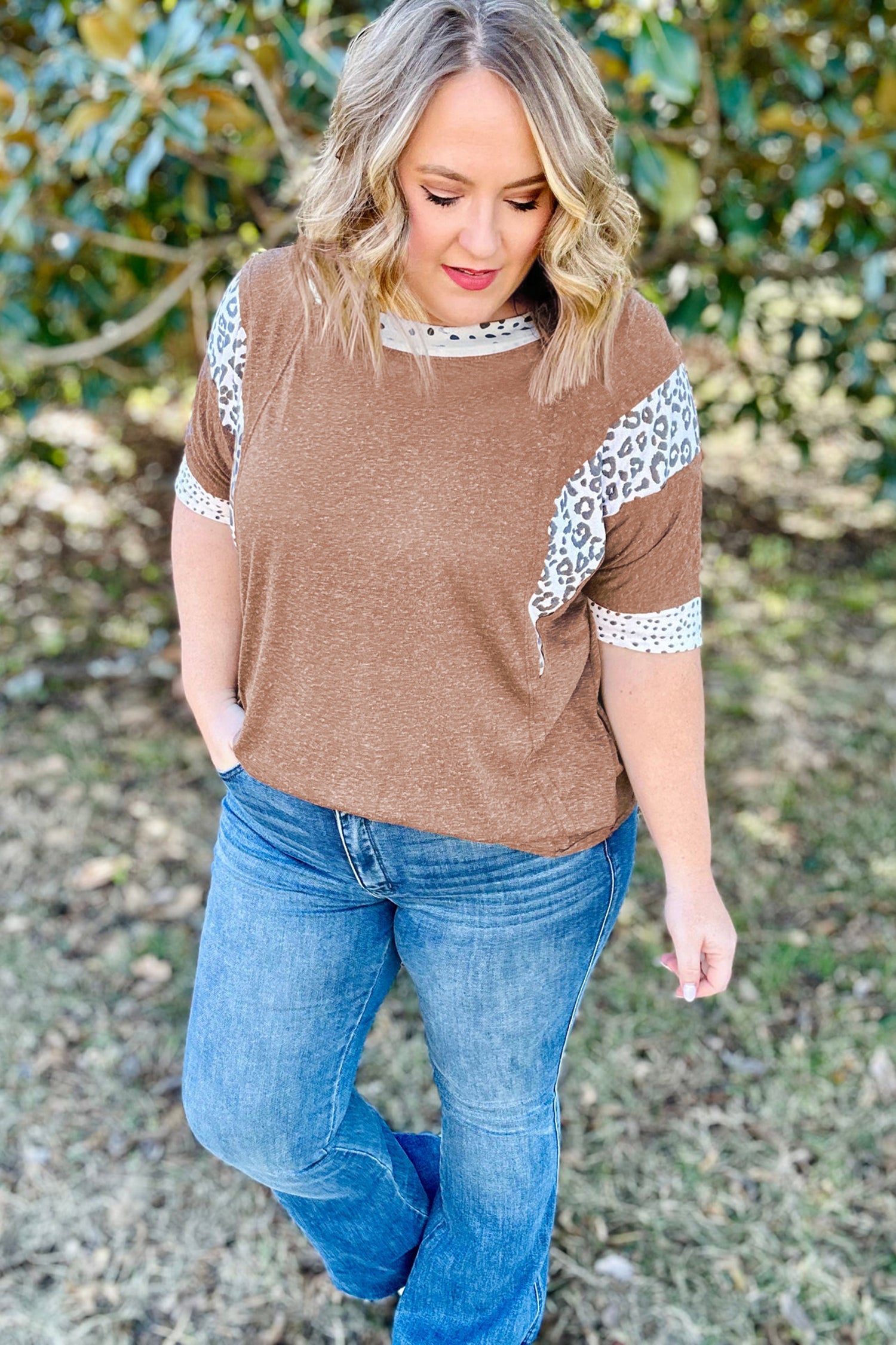 Chestnut Animal Color Block Patchwork Plus Size Tee 03d0c7d0c03d058c