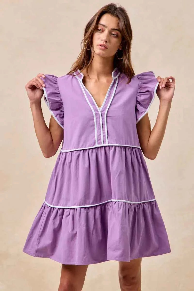 BiBi Gameday Theme Contrast Binding Ruffled Dress 03d4add1770040ec8d70046bc6414581-Max-Origin