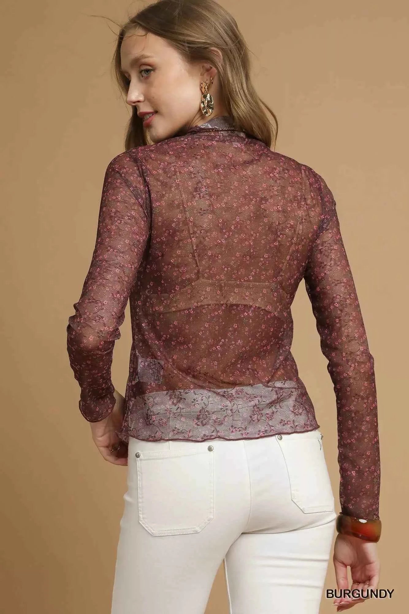 Umgee Nylon Lace Mesh Long Sleeve Top 03da970e-6621-4b74-9046-deacc89198b5-Max-Origin