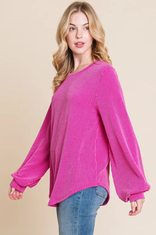 Long Sleeve Curved Hem Ribbed T-Shirt - Opaque Stretch T-Shirt 03dc808e-4b1b-405e-be5b-87ca2c83f15e-Max
